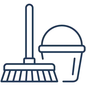 Besen mit einem Kübel Icon